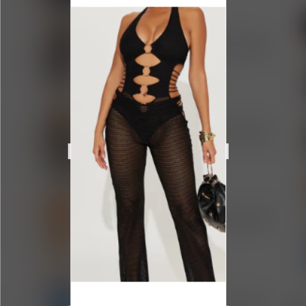 2 pcs Black Cutout Halter bodysuit with Matching pants